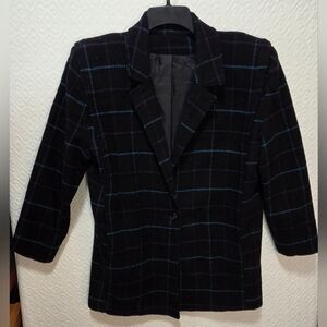 Women's No Tag Cloth Hip Length Coat, 9/10 Black With Purple And Blue Design